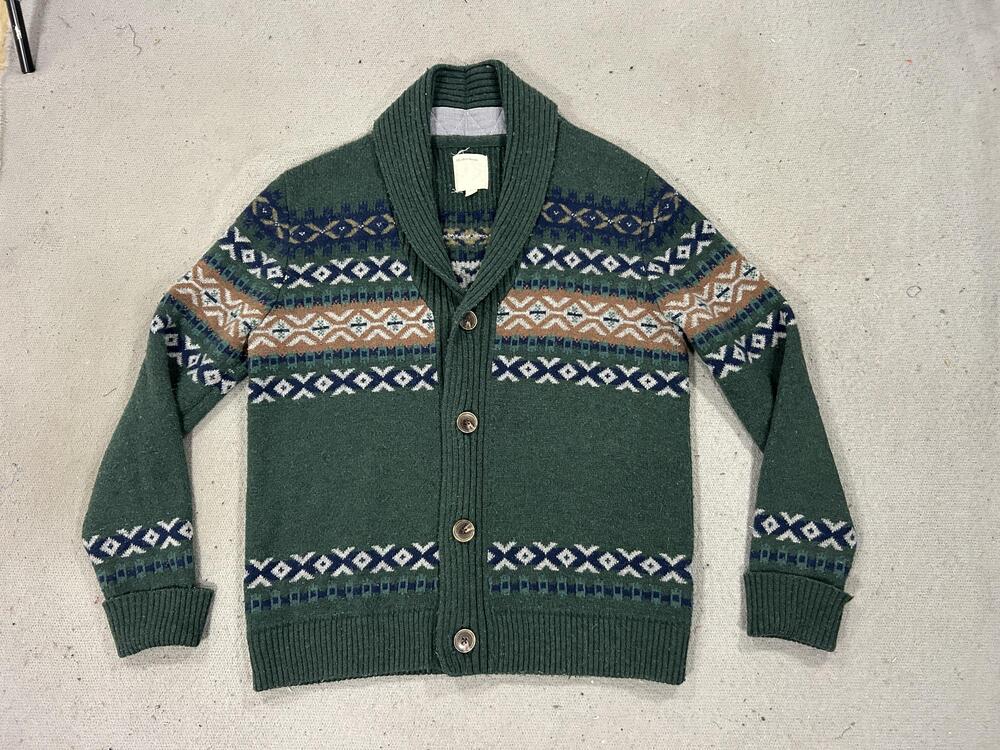 life after denim Sweater Womens Small Green Shawl Collar Fair Isle Cardigan Knit